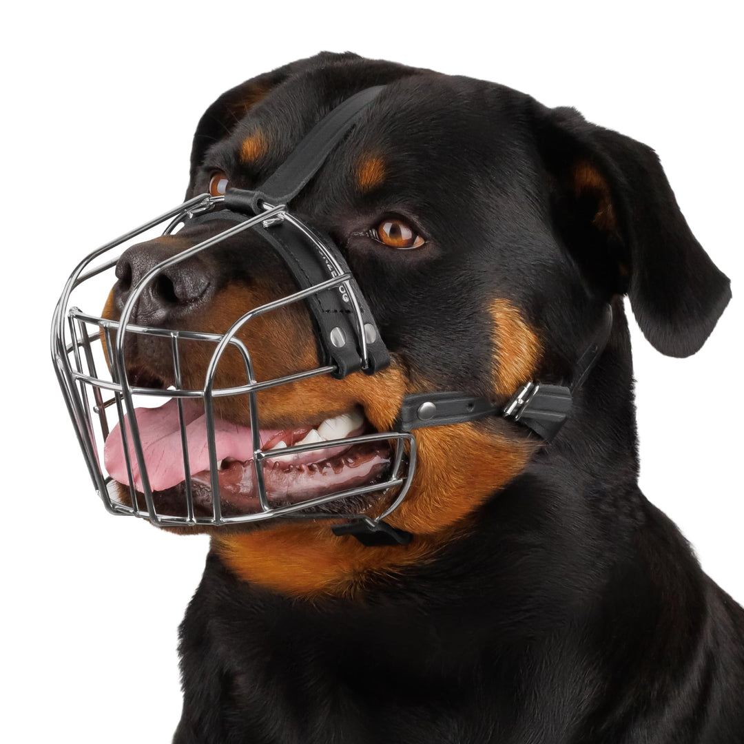 BRONZEDOG Rottweiler Hund Maulkorb Einstellbar Durable Metall Drahtkorb für Grosse Hunde Amerikanisc