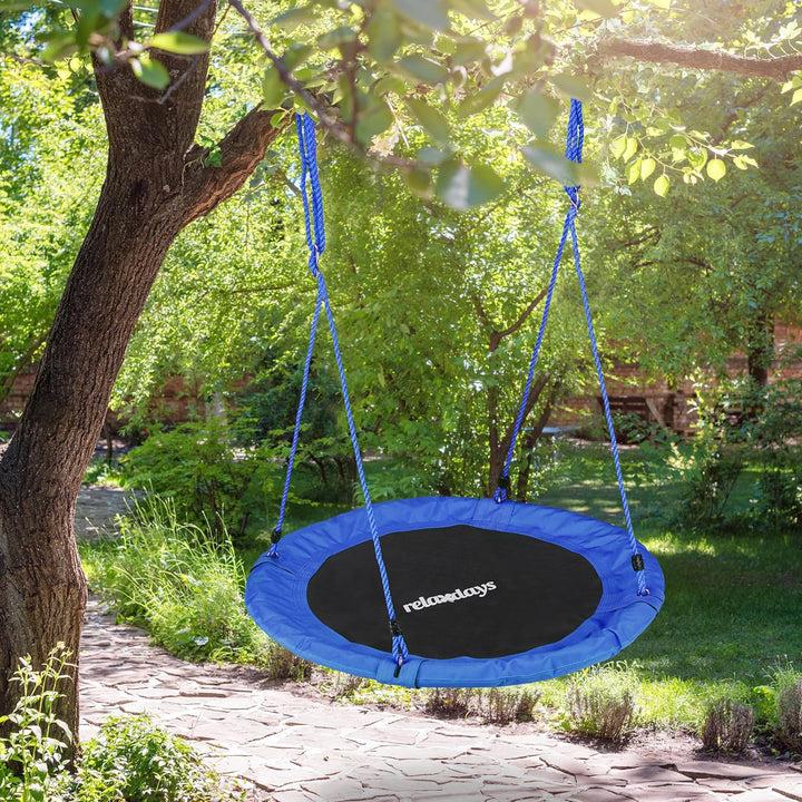 Relaxdays Unisex – Erwachsene, blau Nestschaukel, rund, für Kinder & Erwachsene, verstellbar, Ø 90 c