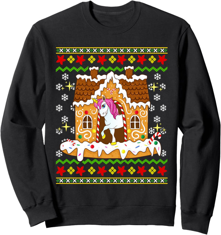 Gingerbread House Unicorn Ugly Christmas Pattern Gift Sweatshirt
