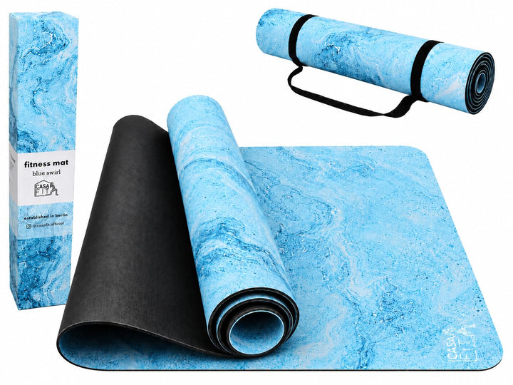 Fitnessmatte, Yogamatte aus umweltfreundlichem Naturkautschuk und rutschfest mit Design und Tragegur