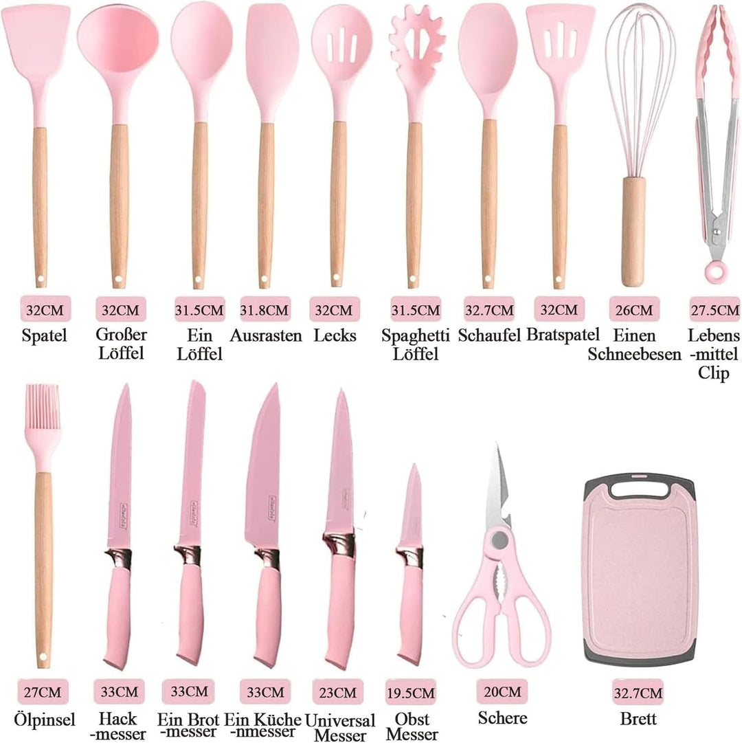 Kochutensilien Set, 19 PCS Silikon Küchenutensilien Mit Halter Und Küchenmesser Zum Kochen, Antihaft