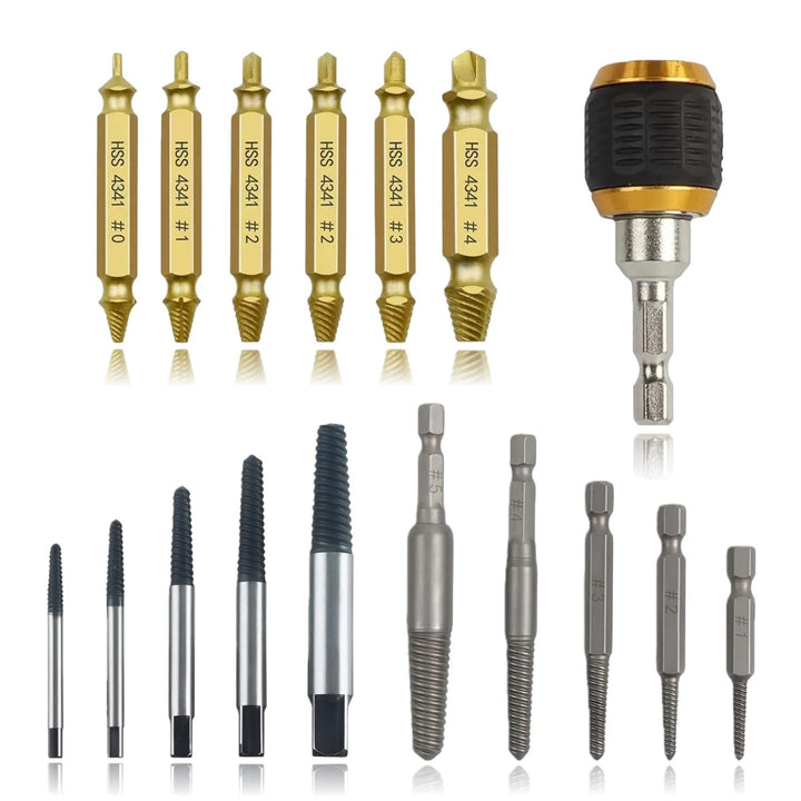 Schraubenausdreher Set, 17-teilig aus HSS 4341, Linksausdreher Set, Schrauben Entferner, Spiral Scre