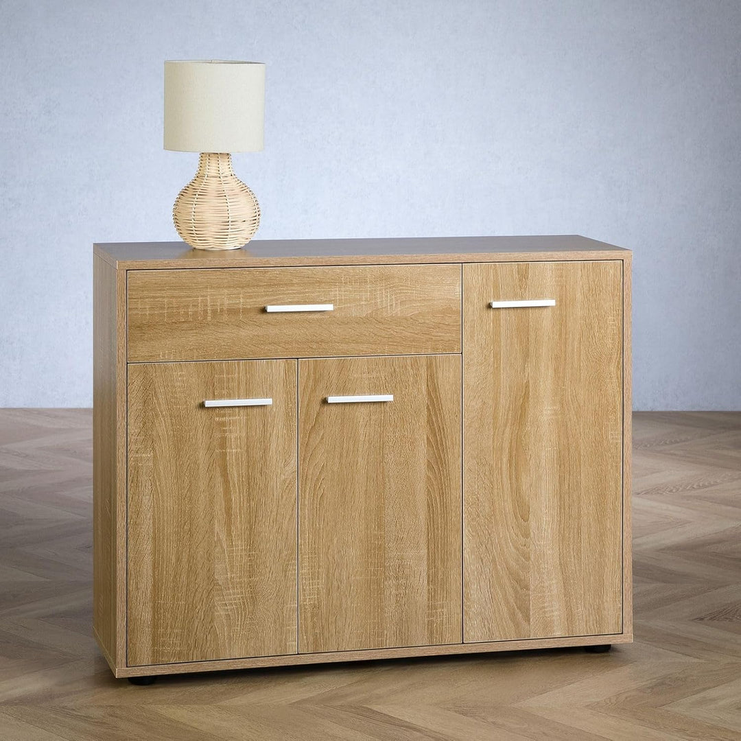 CARO-Möbel Sideboard Estelle Mehrzweckschrank, Sonoma Eiche mit 3 Türen und 1 Schublade, 88 cm breit