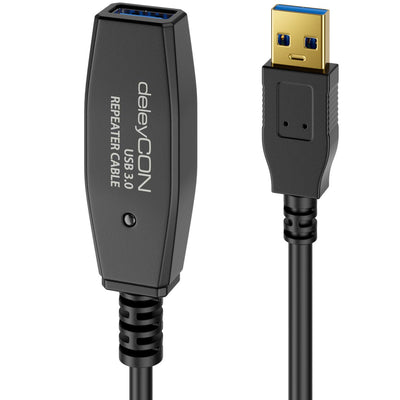 deleyCON 5m Aktives USB 3.0 Kabel Aktive Verlängerung mit 1 Signalverstärker USB3.0 Repeaterkabel Ve