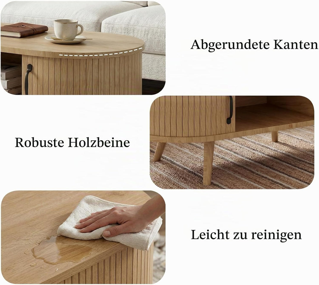 Ovaler Couchtisch Wohnzimmertisch, Living Room Table,Coffe Table,Multifunktionaler Tisch mit 2 Schie