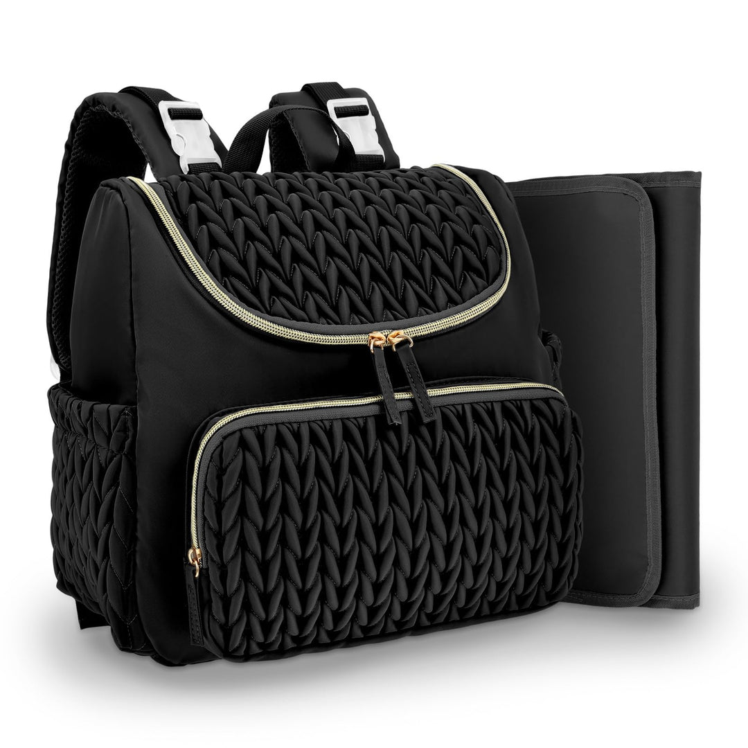 Wickelrucksack, Wickeltasche mit Wickelunterlage(schwarz), Schwarz