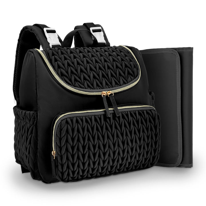 Wickelrucksack, Wickeltasche mit Wickelunterlage(schwarz), Schwarz