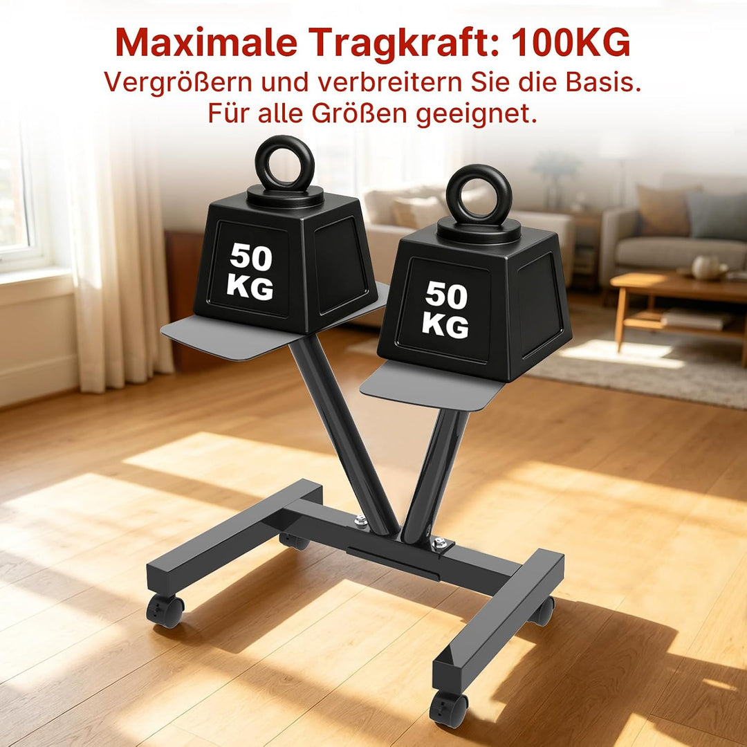 EnterSports Verstellbarer Hantelständer mit Rollen,Strapazierfähiges Hantelgestell (3–50 kg), 100 kg