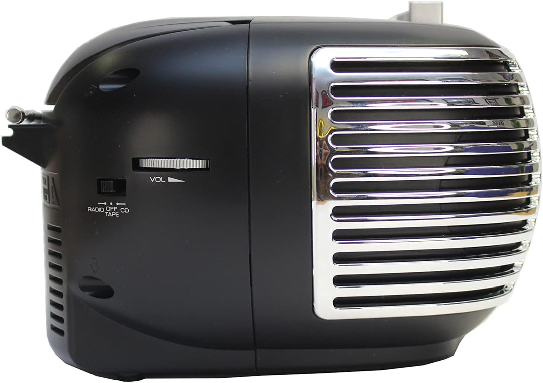 GPO PCD299 Tragbare Retro Boombox mit CD-Player, Radio und Kassettenrekorder Netz- &amp; Batteriebetrieb