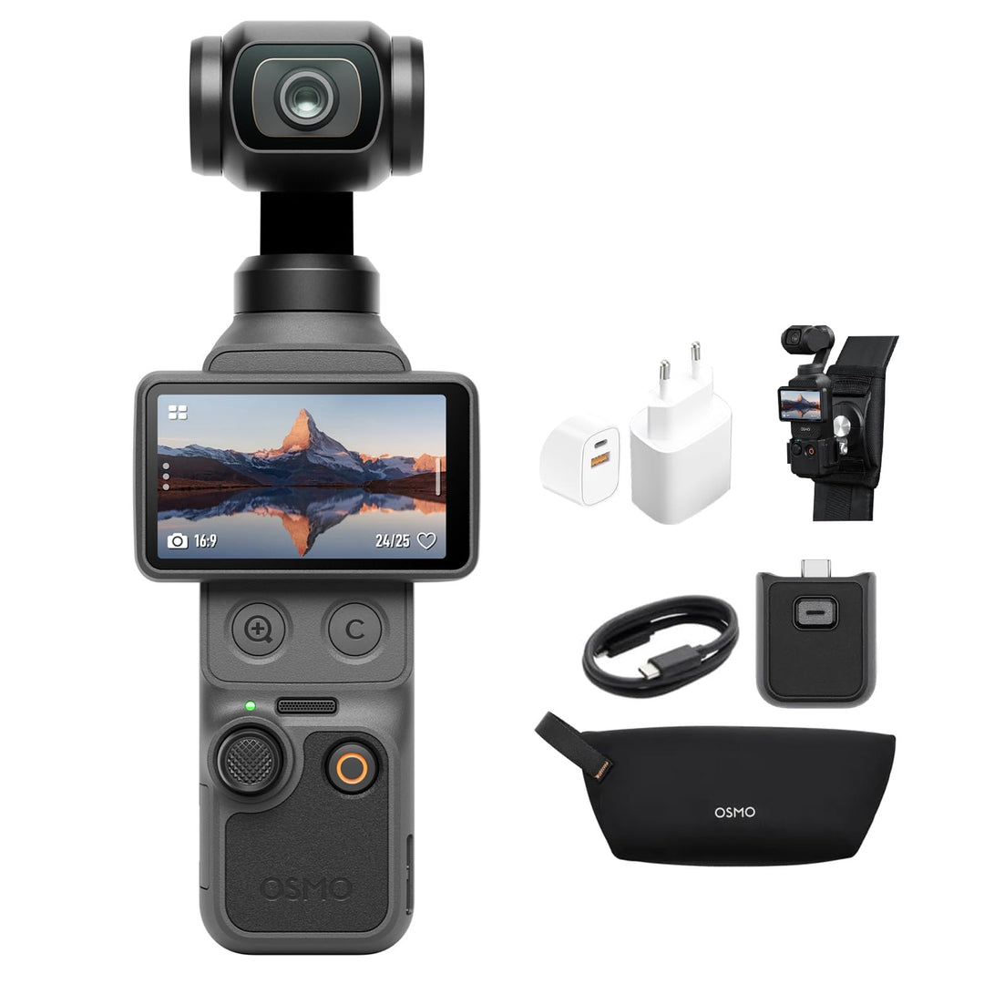 DJI Osmo Pocket 4 Essential Combo, Pocket Gimbal Vlog Kamera, 1″ CMOS und 4K/240fps, 3‑Achsen-Stabil