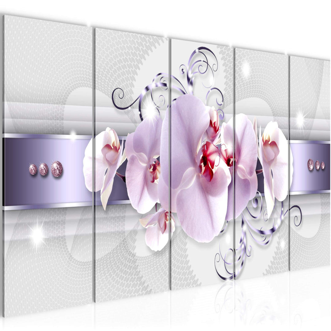 Runa Art Wandbild XXL Blumen Orchidee Wohnzimmer Schlafzimmer 200 x 80 cm Grau Violett 5 Teilig - Ma