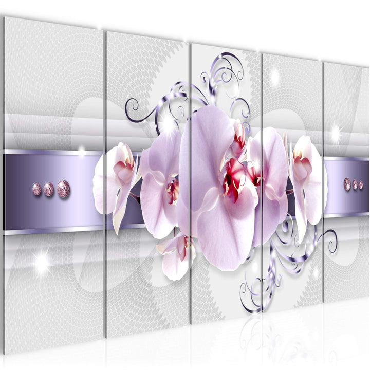 Runa Art Wandbild XXL Blumen Orchidee Wohnzimmer Schlafzimmer 200 x 80 cm Grau Violett 5 Teilig - Ma