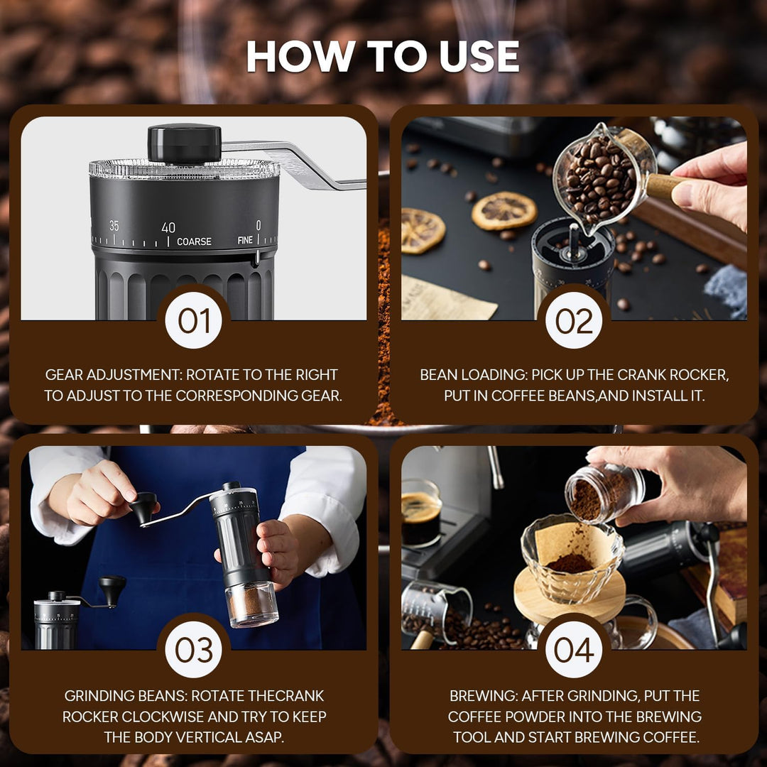 Manuelle Kaffeemühle, Tragbare Manuelle Handkaffeemühle mit 30g Kapazität, 40 verstellbare Einstellu