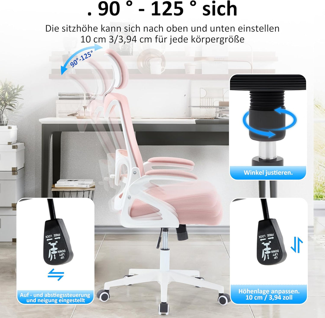 Fizzin Rosa Netz Ergonomischer Bürostuhl Schreibtischstuhl, Rosa