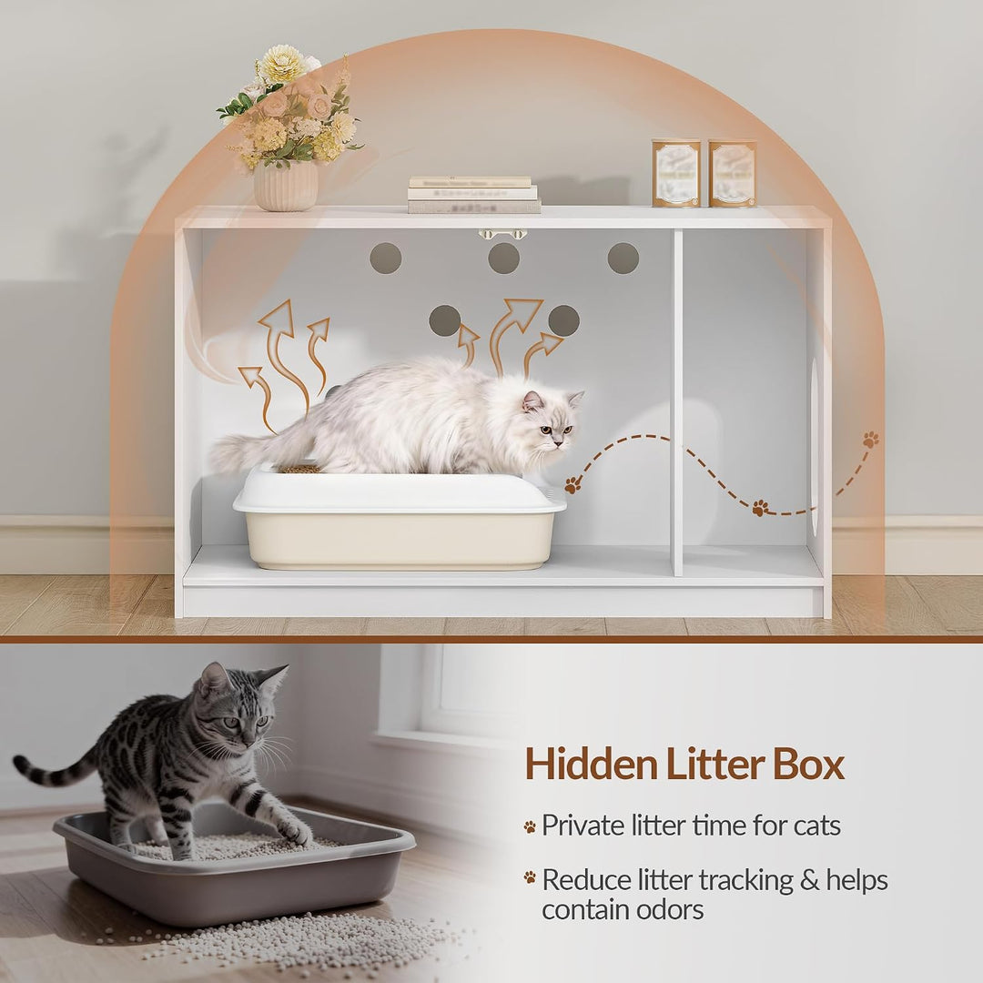 Katzenklo Schrank, Versteckte Katzenschrank, 100x50x60,5cm, Weiss | Katzentoilette Möbel, Katzenschr