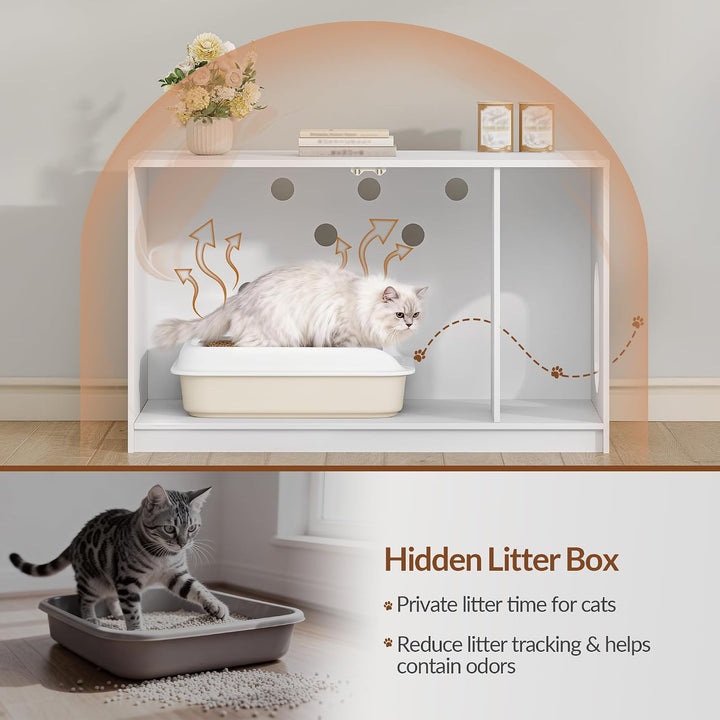 Katzenklo Schrank, Versteckte Katzenschrank, 100x50x60,5cm, Weiss | Katzentoilette Möbel, Katzenschr
