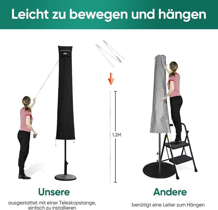 Sekey Sonnenschirm Schutzhülle mit Stab, Abdeckhauben für Ø 350cm / 200x300cm Gartenschirm mit Belüf