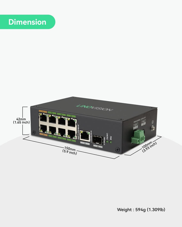 LINOVISION Industrial 8-Port EOC & POE Switch mit 8 EOC-Sendern, PoE mit grosser Reichweite über Koa
