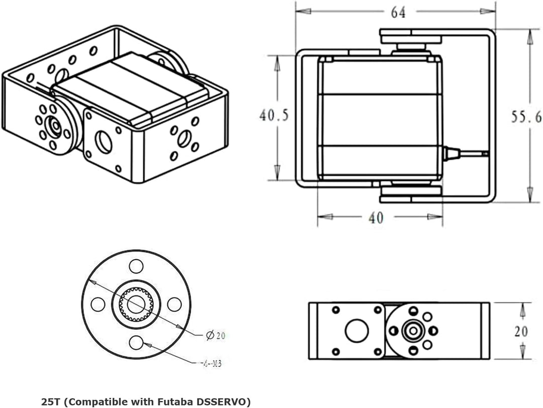 ANNIMOS 25KG Roboter Servomotor mit hohem Drehmoment Vollmetallgetriebe Digital Lenkung Servos mit M