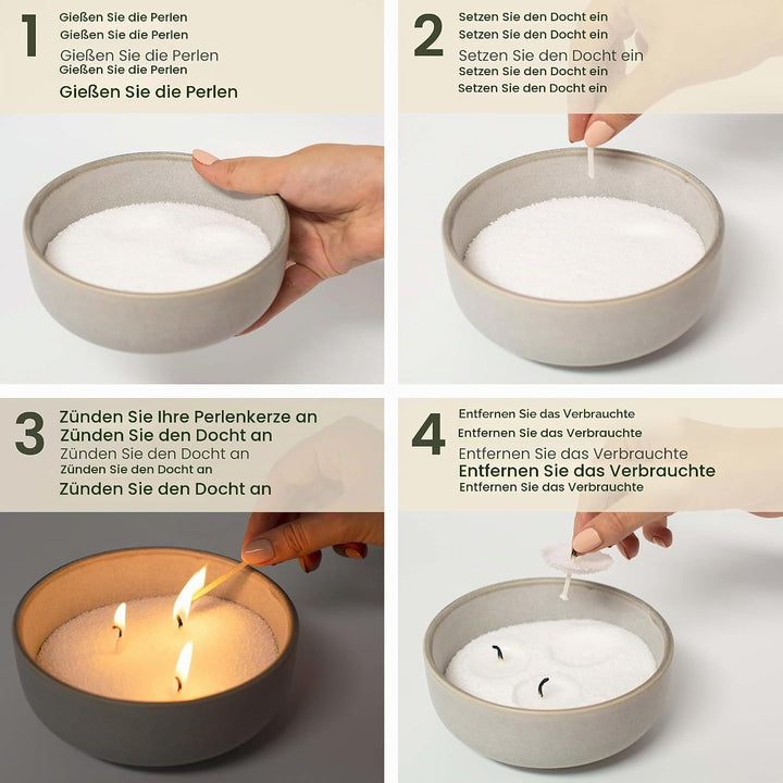 CANDELISS Kerzensand mit Docht Set in luxuriöser Metalldose. Kerzen sand perlenkerzen Pearled candle