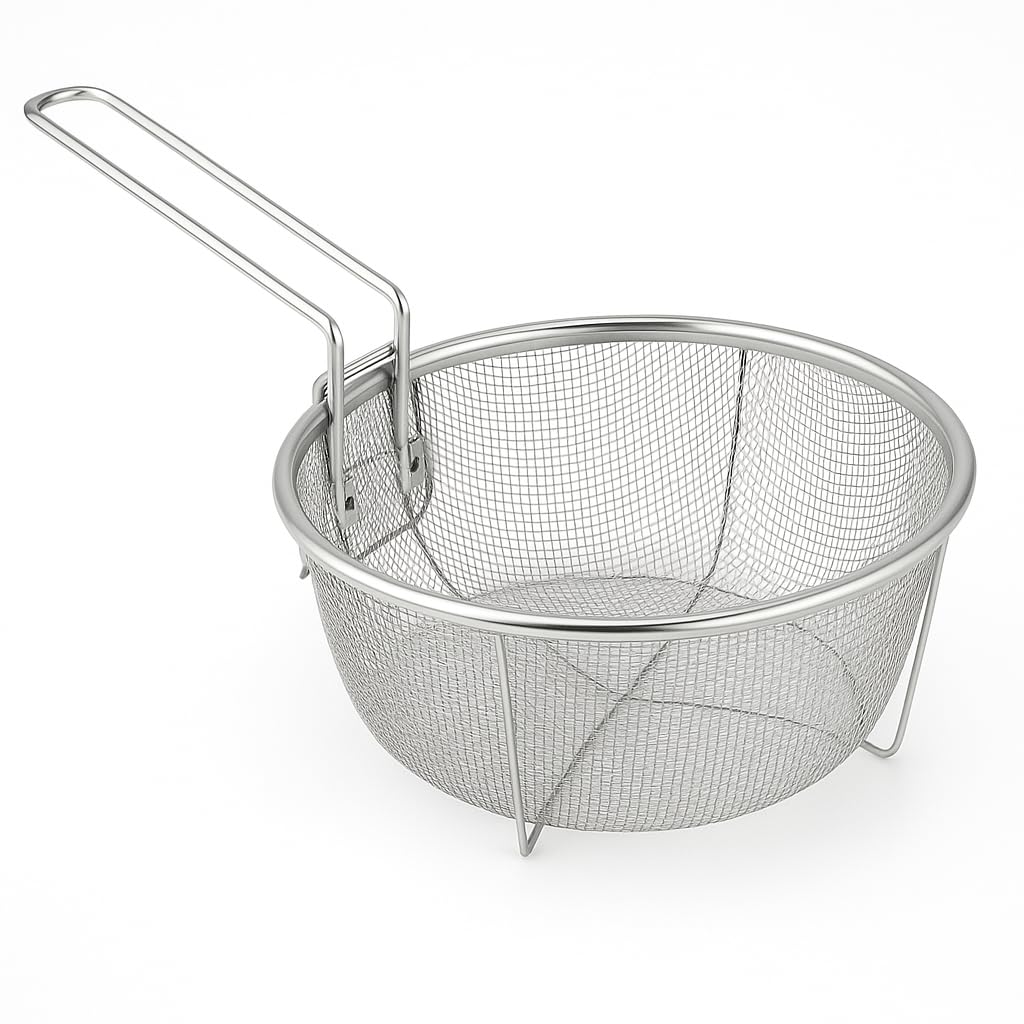Frisierkorb mit Klappbarem Griff und Haken für die Pfanne - Runder Fritteusekorb - Edelstahl - 23 cm