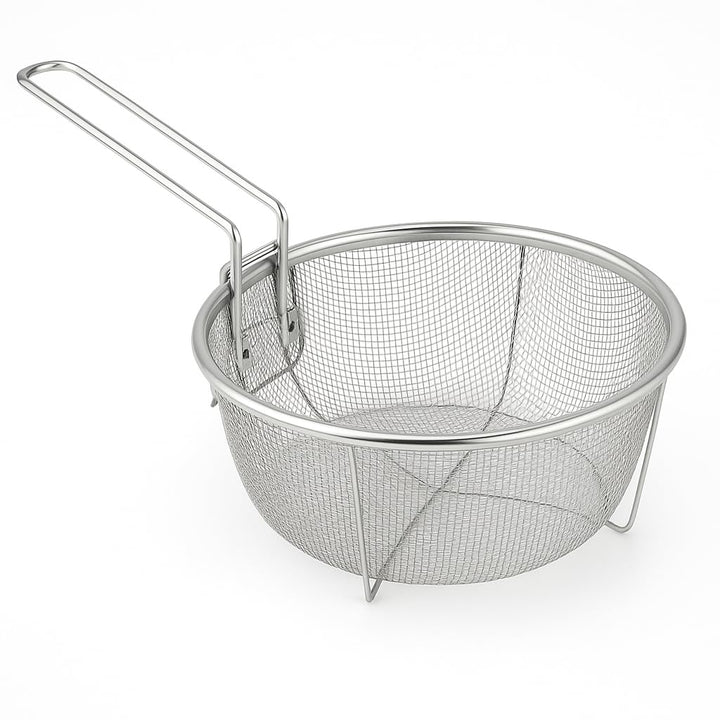 Frisierkorb mit Klappbarem Griff und Haken für die Pfanne - Runder Fritteusekorb - Edelstahl - 23 cm