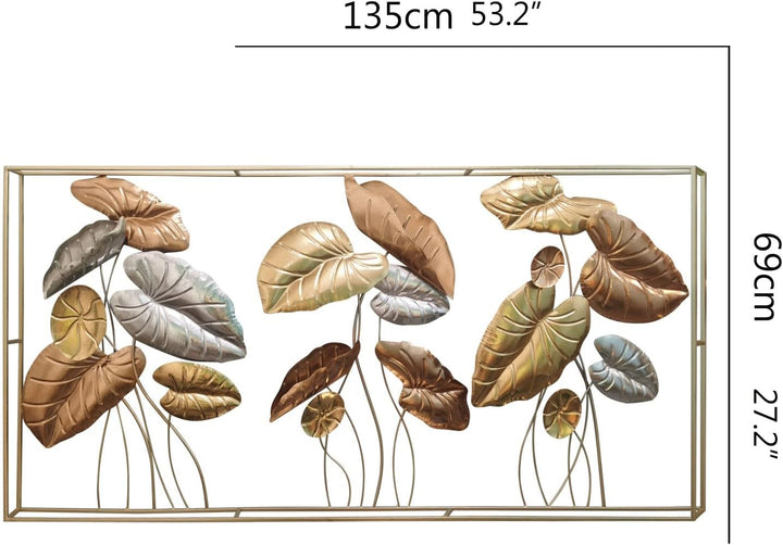 Dekoleidenschaft 3D Wandbild Blätter aus Metall in gold/silber/bronze, 135x69 cm, Wanddeko, Wandschm