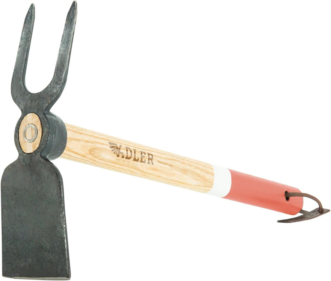 ADLER Garten-Set 3-TLG. – Geschmiedete Hacke, Kleinhacke Ivy & Pflanzkelle Holly – 45 cm Eschenholz-
