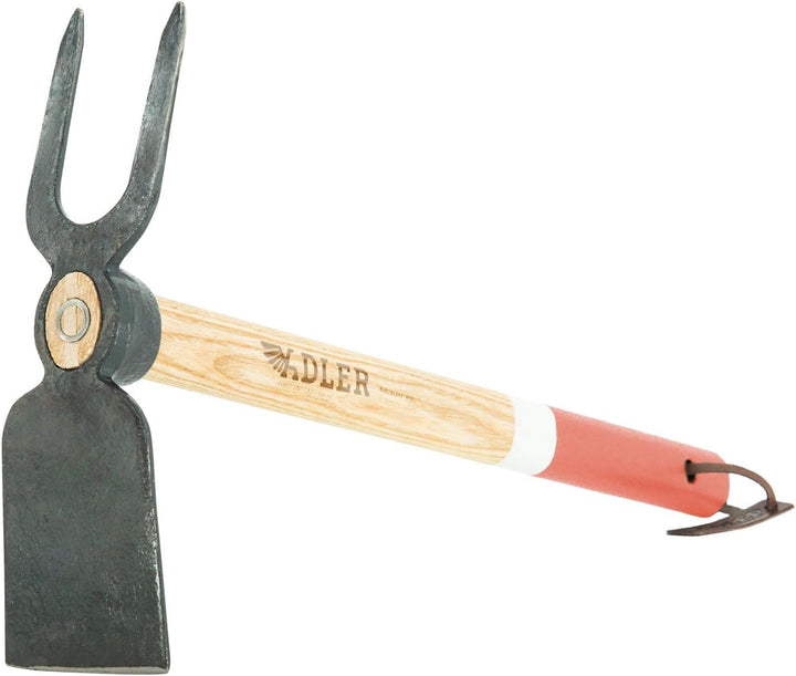 ADLER Garten-Set 3-TLG. – Geschmiedete Hacke, Kleinhacke Ivy & Pflanzkelle Holly – 45 cm Eschenholz-