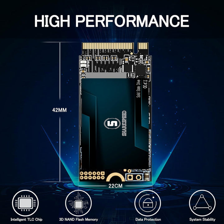SSD 512GB M.2 2242 NVMe 42mm PCIe Gen 3.0x4， Lesen bis zu 2.200MB/s, Festplatte Interne Solid State
