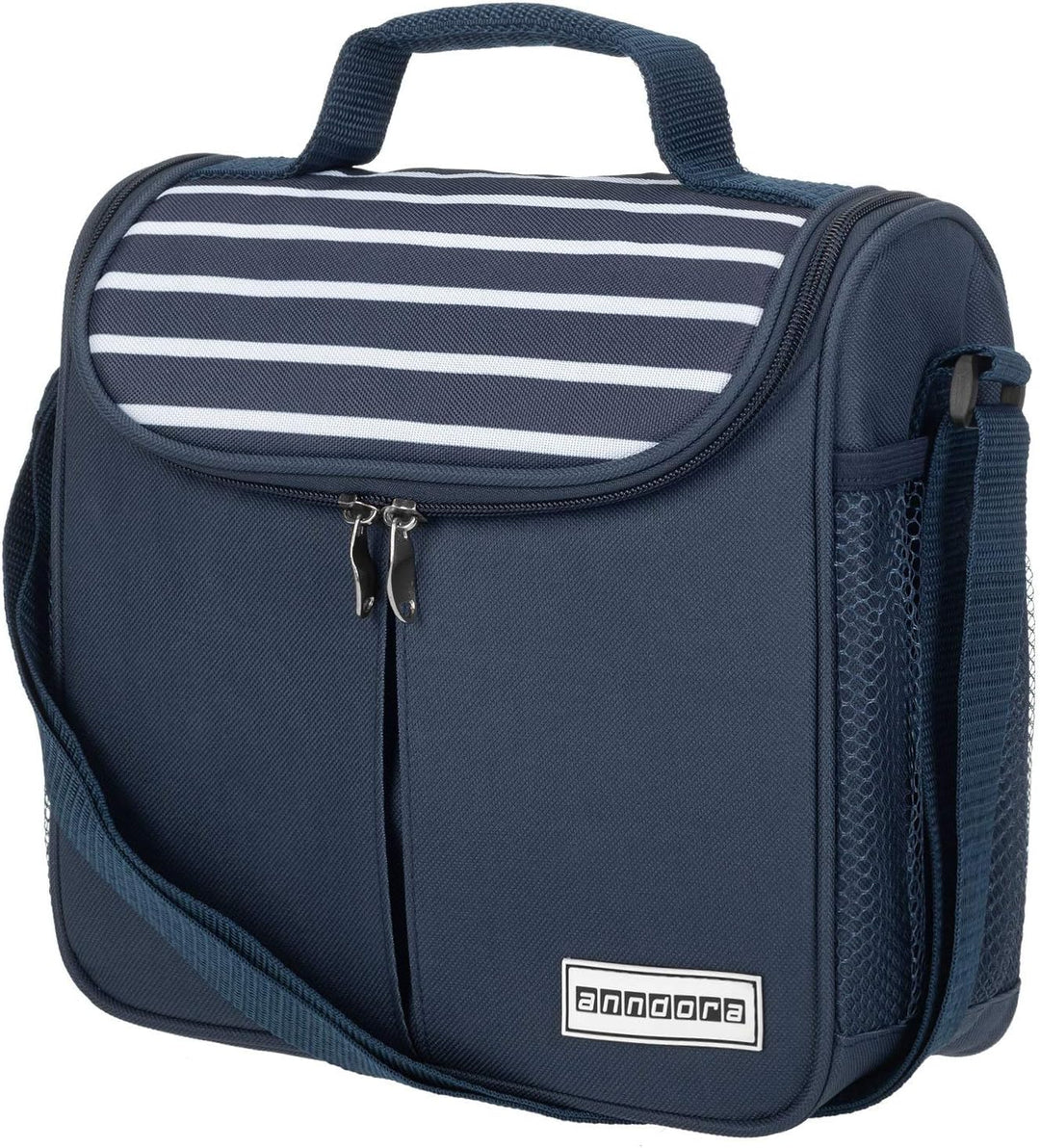 anndora Mini Kühltasche 4 Liter Vespertasche lunchbag - Farbwahl navy blau weiss, navy blau weiss