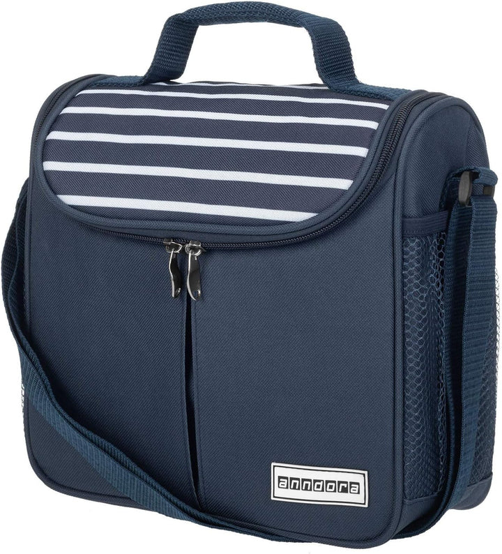 anndora Mini Kühltasche 4 Liter Vespertasche lunchbag - Farbwahl navy blau weiss, navy blau weiss