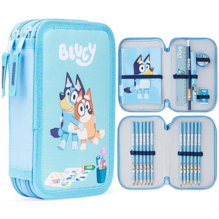 BlueY Federmäppchen Kinder 2-Fach Gefülltes Doppelmäppchen mit Schul Sachen & Schreibwaren