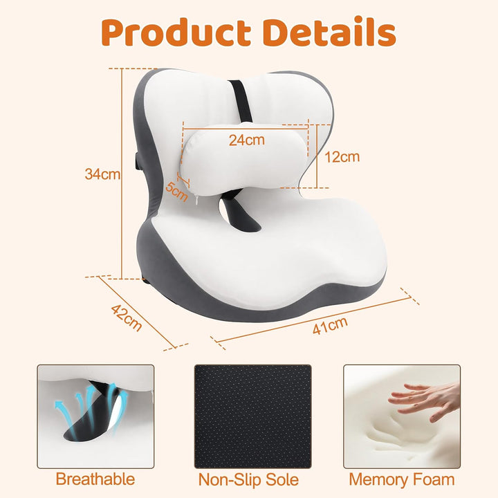 Orthopädisches Sitzkissen mit Rückenlehne, Ergonomische Steissbeinkissen aus Memory-Schaumstoff Anti