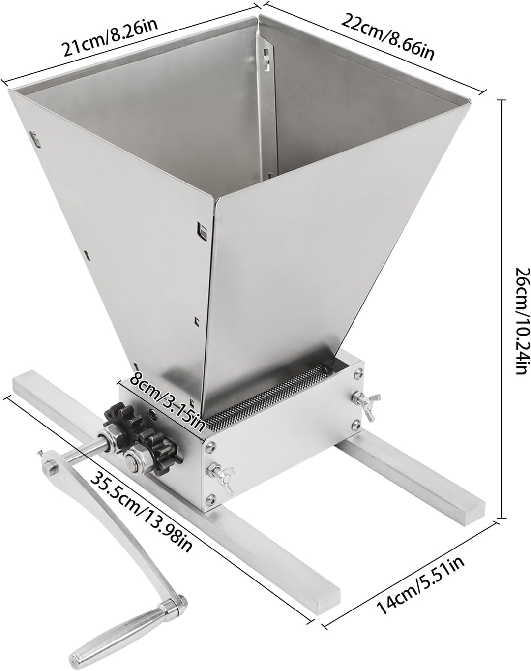 Getreidemühle Manuell 4L Kornmühle für Mais Weizen Malzmühle | 0-2,5mm Einstellbar, Grosse 22×21cm Ö