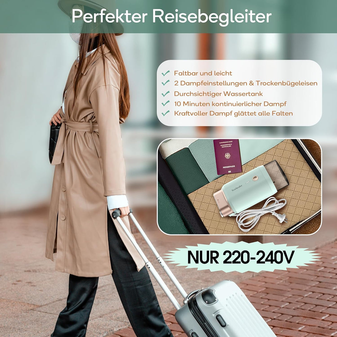 Newbealer Steamer Dampfglätter, 1200W Dampfbügeleisen Reise für Kleidung, 2 Dampfstufen Reisebügelei