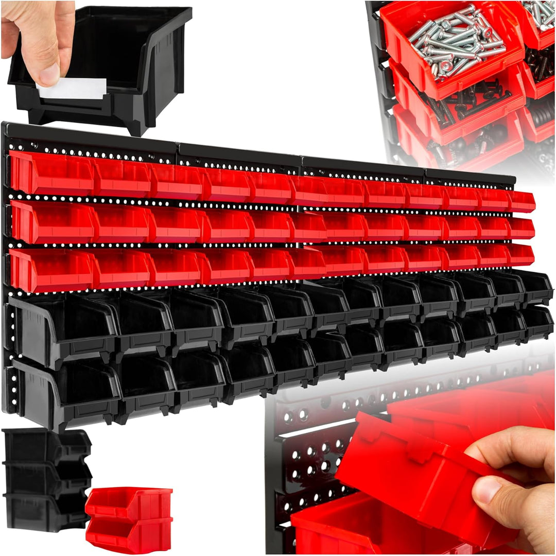 tectake® Werkstatt Wandregal, 62teilig, Stapelboxen, Kleinteilemagazin, Werkzeugwand, Schubladenbox,