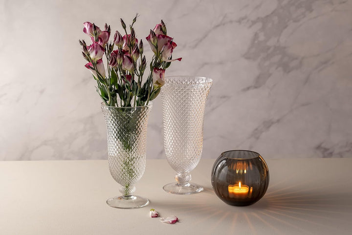 Leonardo Poesia Dekovase aus Glas auf Fuss, handgefertigte Deko-Vase mit eltegant strukturierter Obe