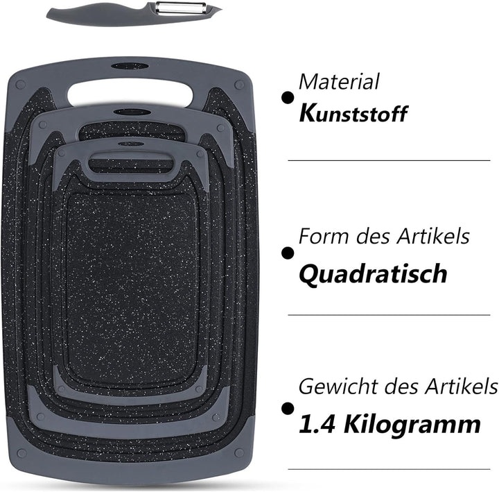 Schneidebrett-Set, Küchen-Schneidebretter mit rutschfesten Füssen und tiefer Saftrille, BPA-freie Ku