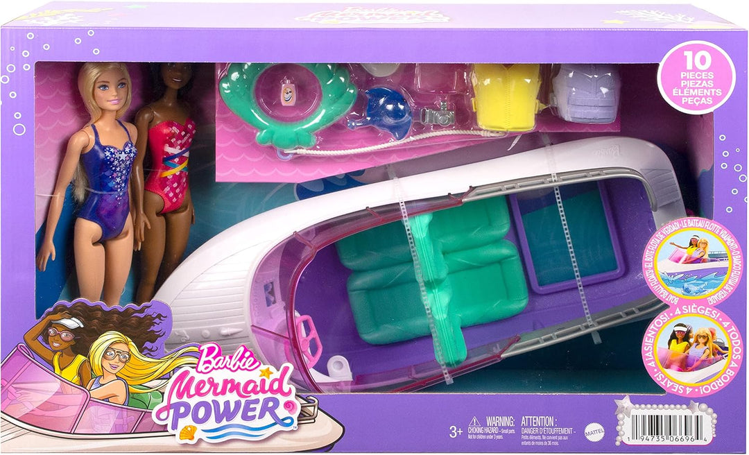 Barbie HHG60 - "Meerjungfrauen Power" Schnell-Boot mit 2 Puppen (blond/brünett) mit diversen Zubehör