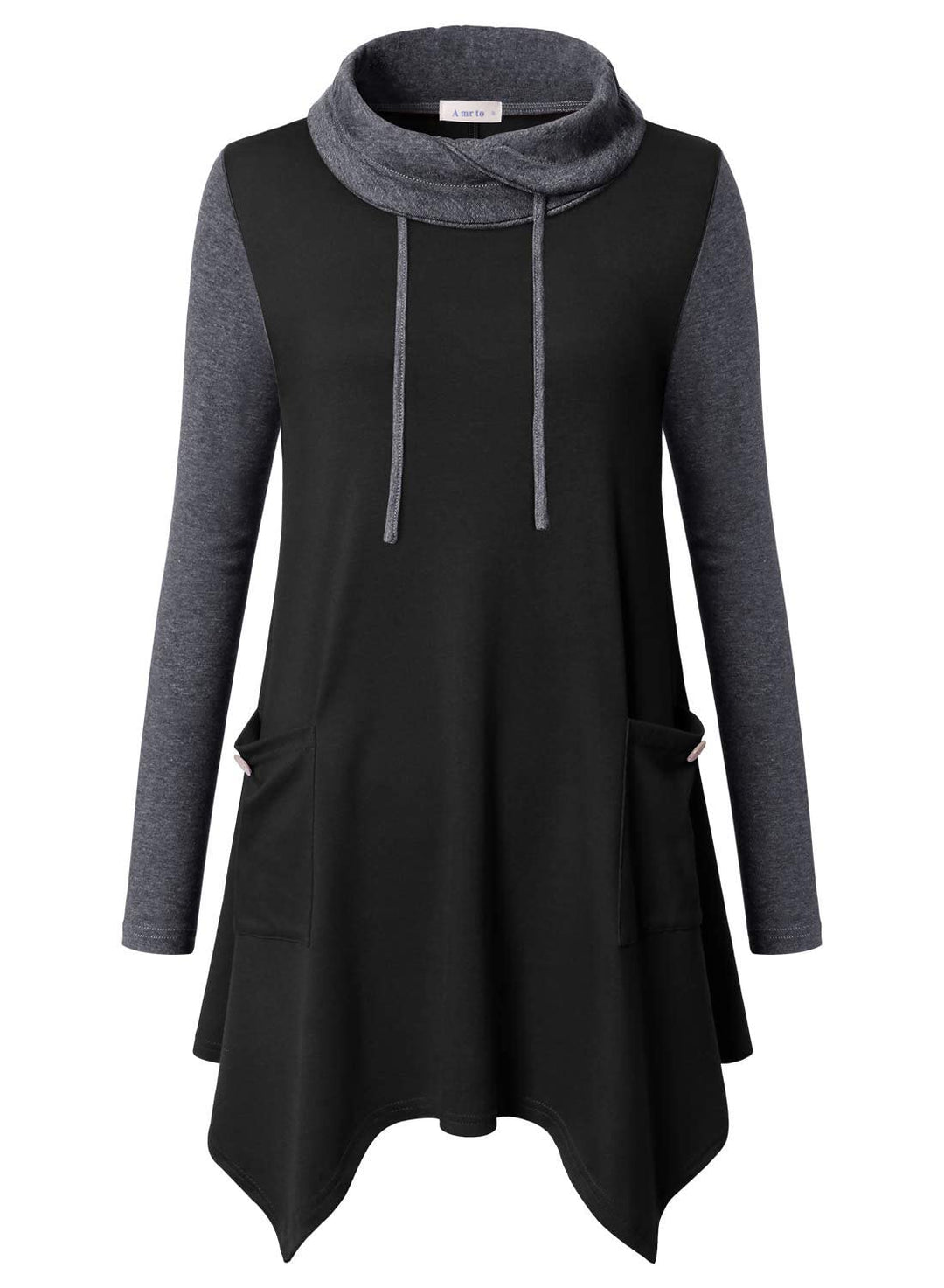 Amrto Damen Tunika Longpullover Turtleneck Langarm Shirts Bluse Casual Pullover Mit Taschen Lange Sw