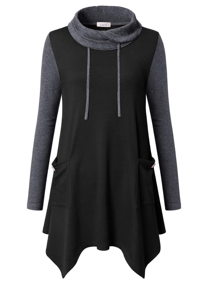 Amrto Damen Tunika Longpullover Turtleneck Langarm Shirts Bluse Casual Pullover Mit Taschen Lange Sw