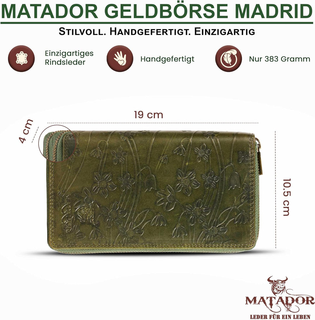 MATADOR Geldbörsen Damen Grün #Madrid mit Edle Geschenk Box, Eleganter Geldbeutel Leder mit RFID Wal