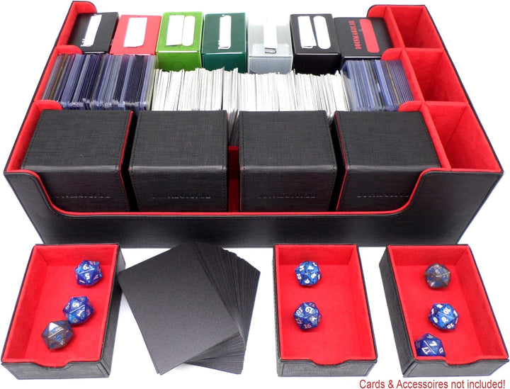docsmagic.de Premium 3-Row Trading Card Storage Box Black/Red + Trays & Divider - MTG PKM YGO - Aufb