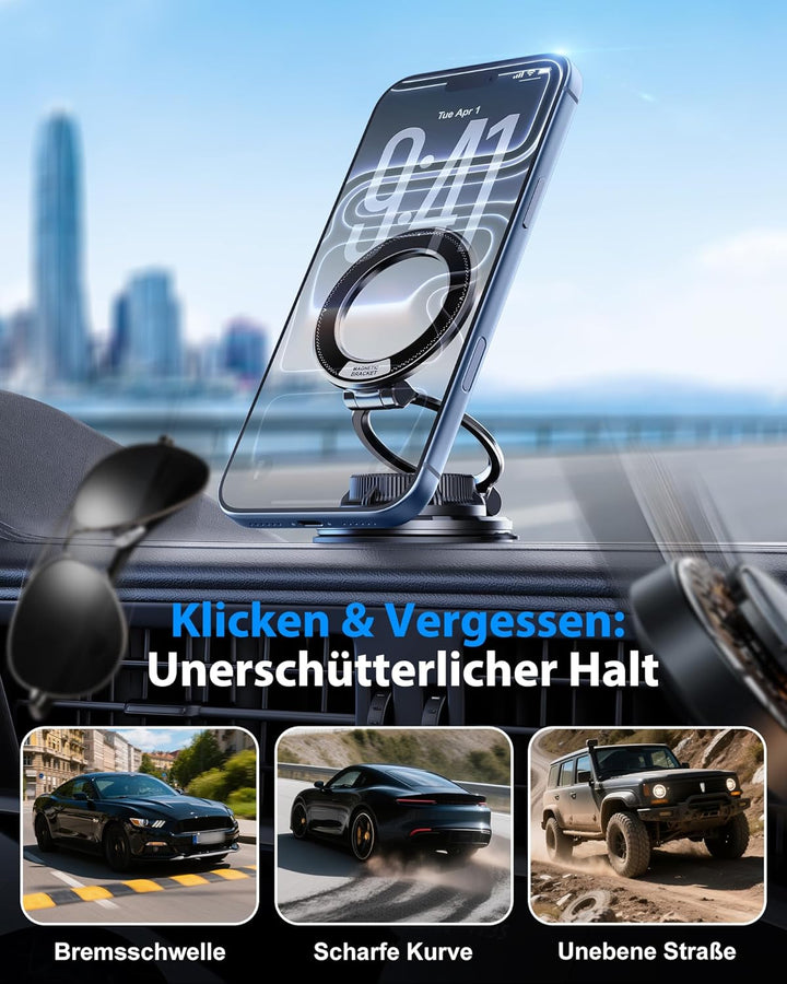 Glangeh Ganzmetall Ultradünne handyhalterung Auto Magnet, [95 LBS starker Vakuum- und Gel-Saugnapf]
