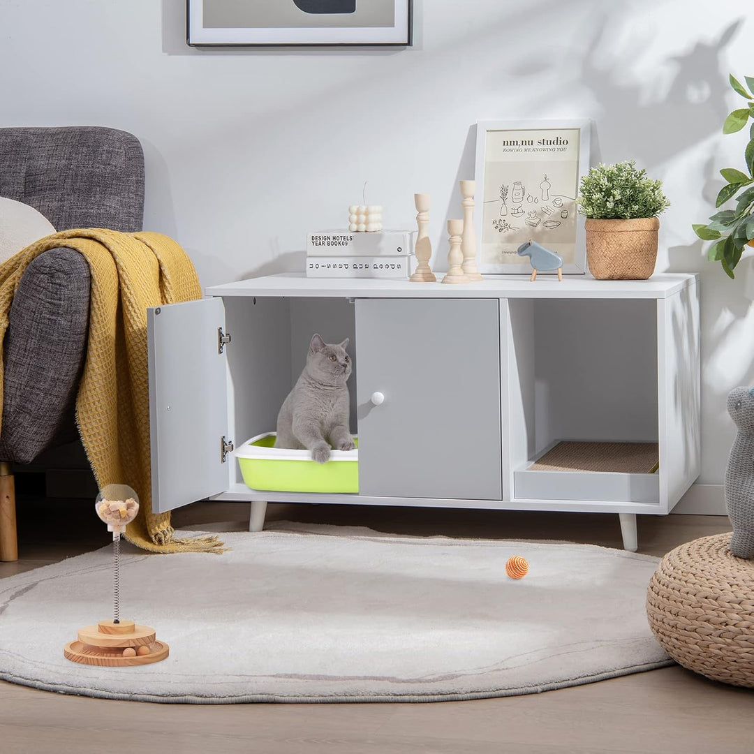 COSTWAY Katzenschrank für Katzentoilette, 2 in 1 Beistelltisch Katzenhaus, Katzenklo Schrank mit Kra