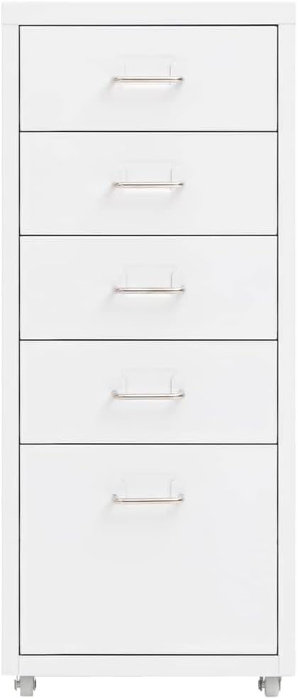 Myheimly Aktenschrank 5 Schubladen mit Rollen Weiss 28x41x69cm Aktenschrank mit Rollen Rollcontainer