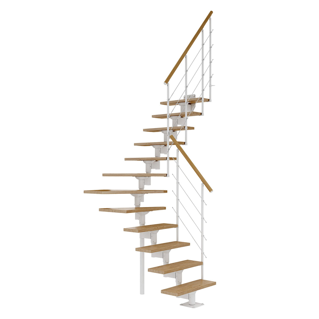 DOLLE Mittelholmtreppe - 11 Stufen - Geschosshöhe 228 – 300 cm - ¼-gewendelt - Stufen Eiche, lackier