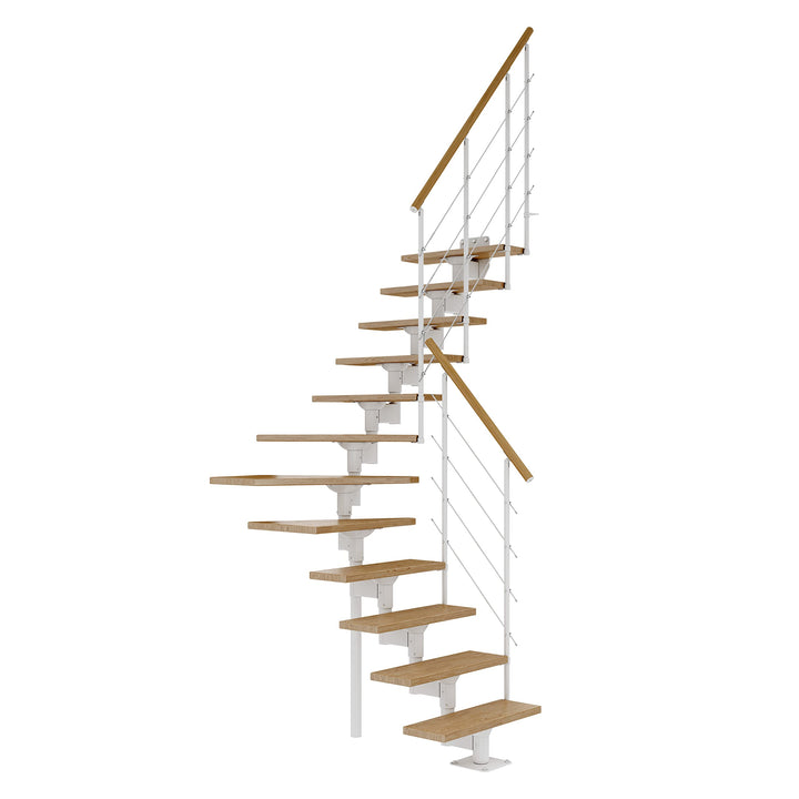 DOLLE Mittelholmtreppe - 11 Stufen - Geschosshöhe 228 – 300 cm - ¼-gewendelt - Stufen Eiche, lackier