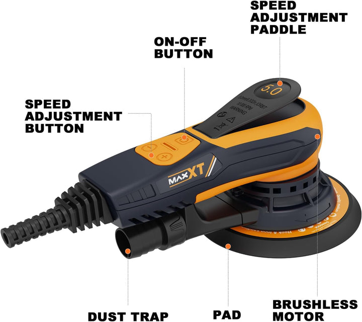 MAXXT Bürstenlose Elektroschleifer 350 W, Scheibe 150 & 125 mm, Exenterschleifmaschine 5.0 mit Dreik